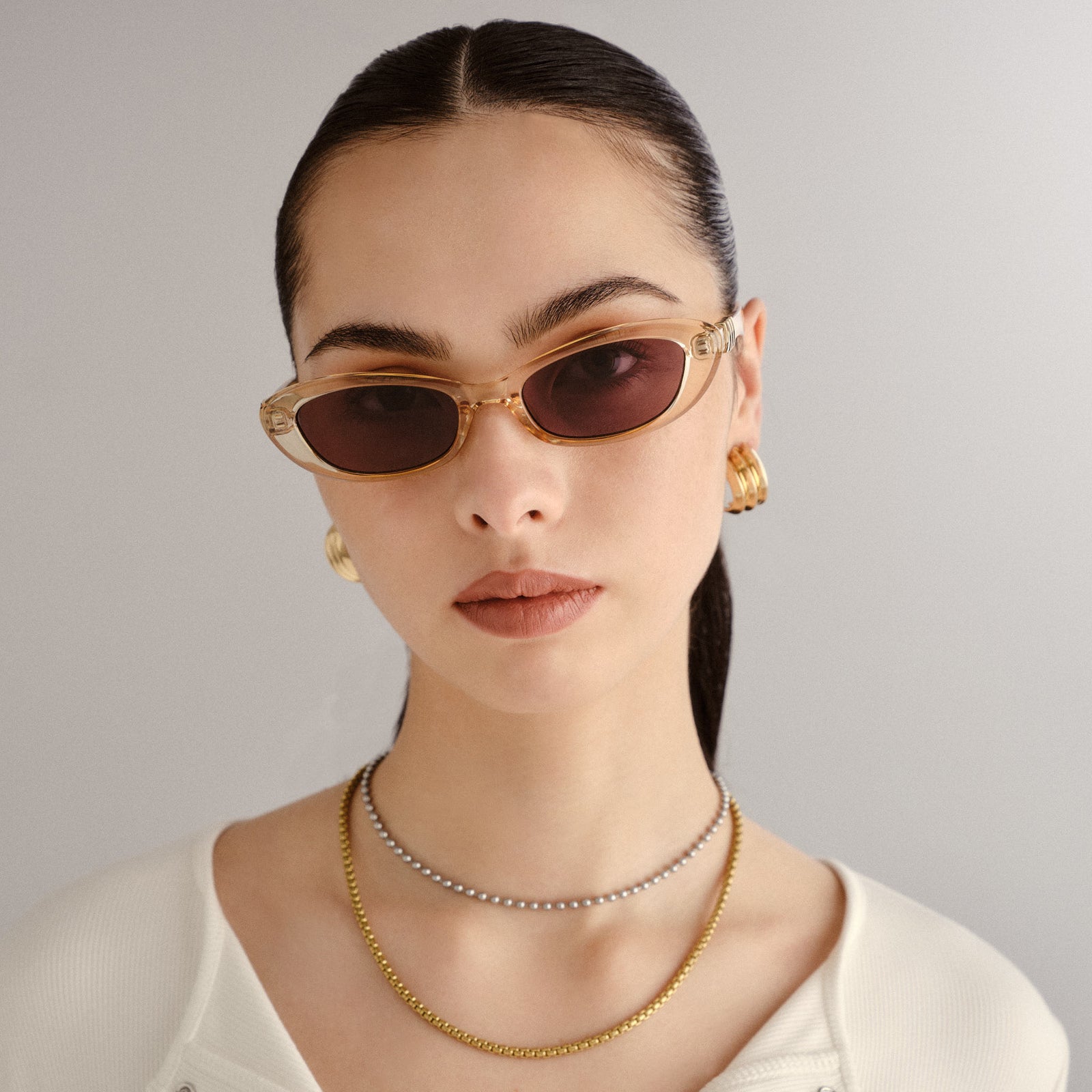 The Whisperer Sand Female Cat-Eye Sunglasses | Le Specs