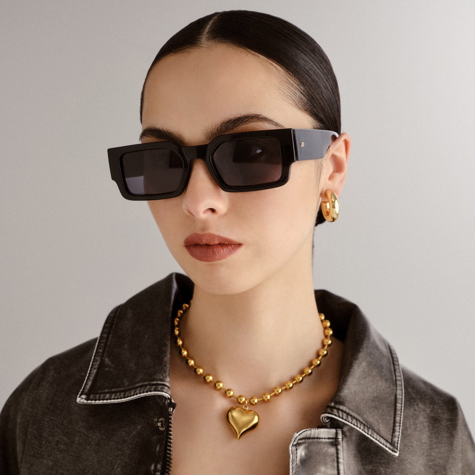 Contemplation Black Uni-Sex Rectangle Sunglasses | Le Specs