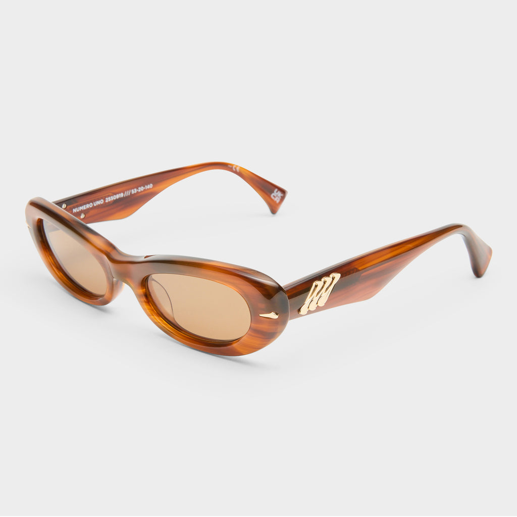Numero Uno Teak Female Oval Sunglasses | Le Specs