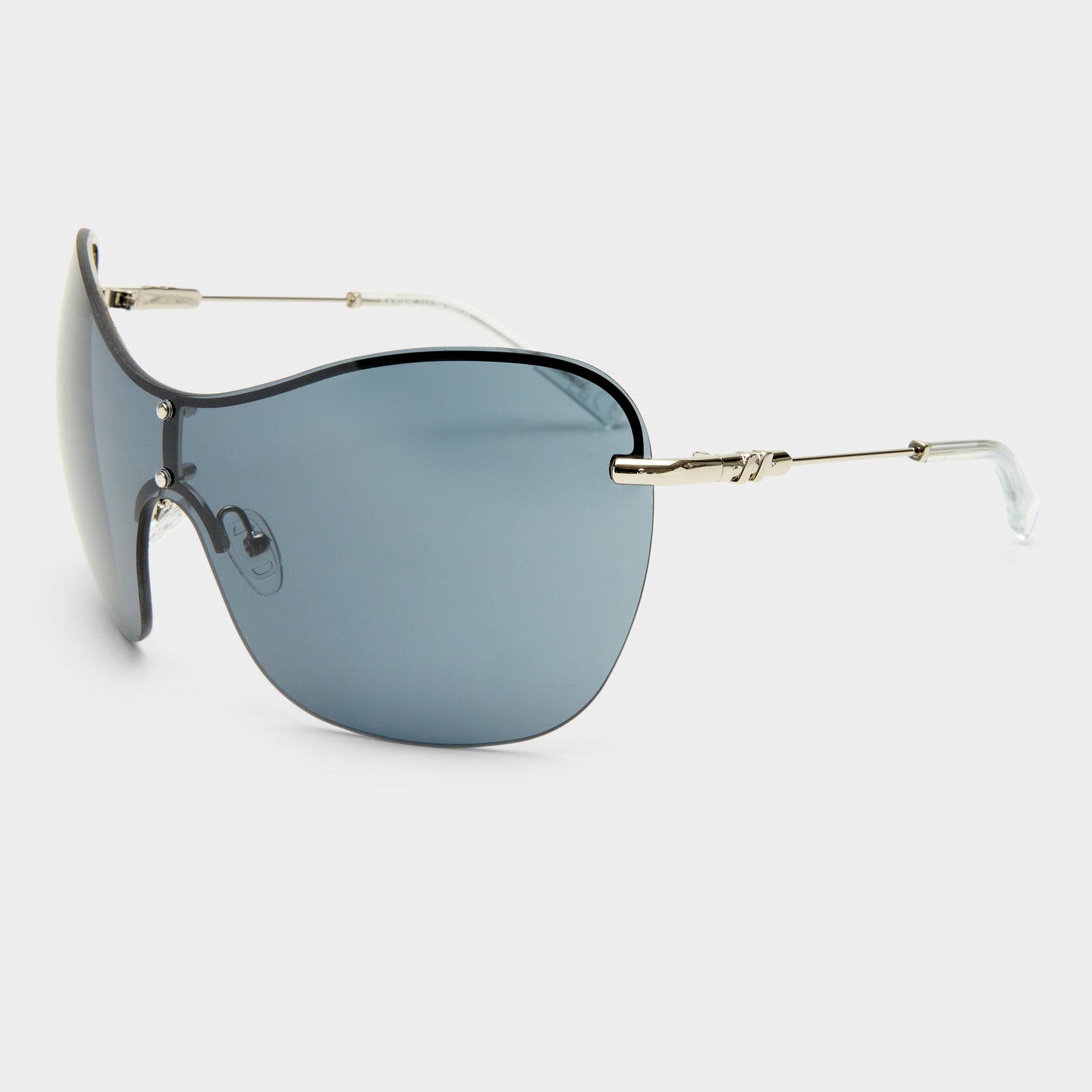 Satine Shiny Silver Female Shield Sunglasses | Le Specs