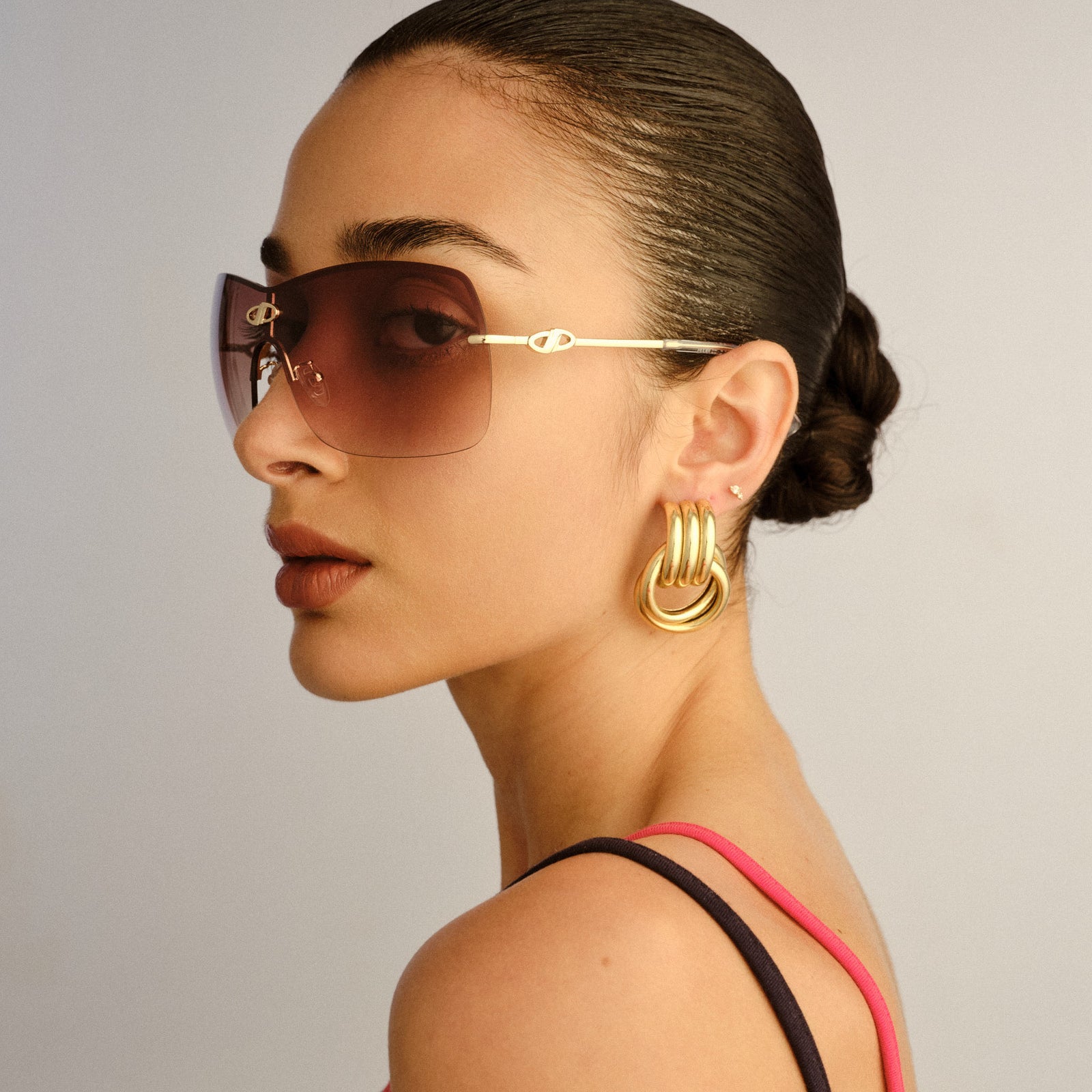 Parallel Universe Gold Female Shield Sunglasses | Le Specs