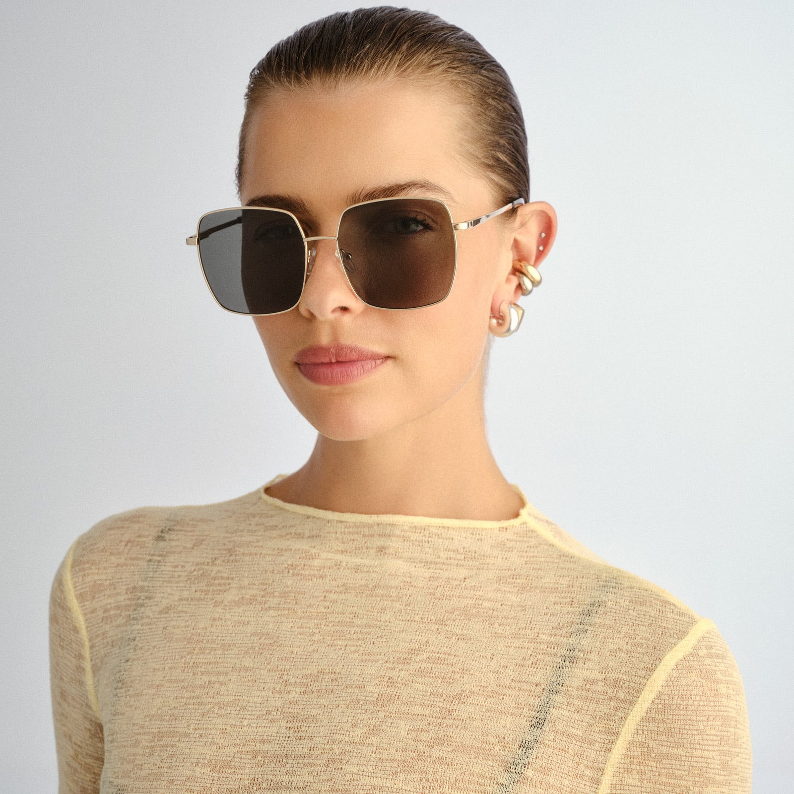 The Cherished Gold Female Square Sunglasses | Le Specs
