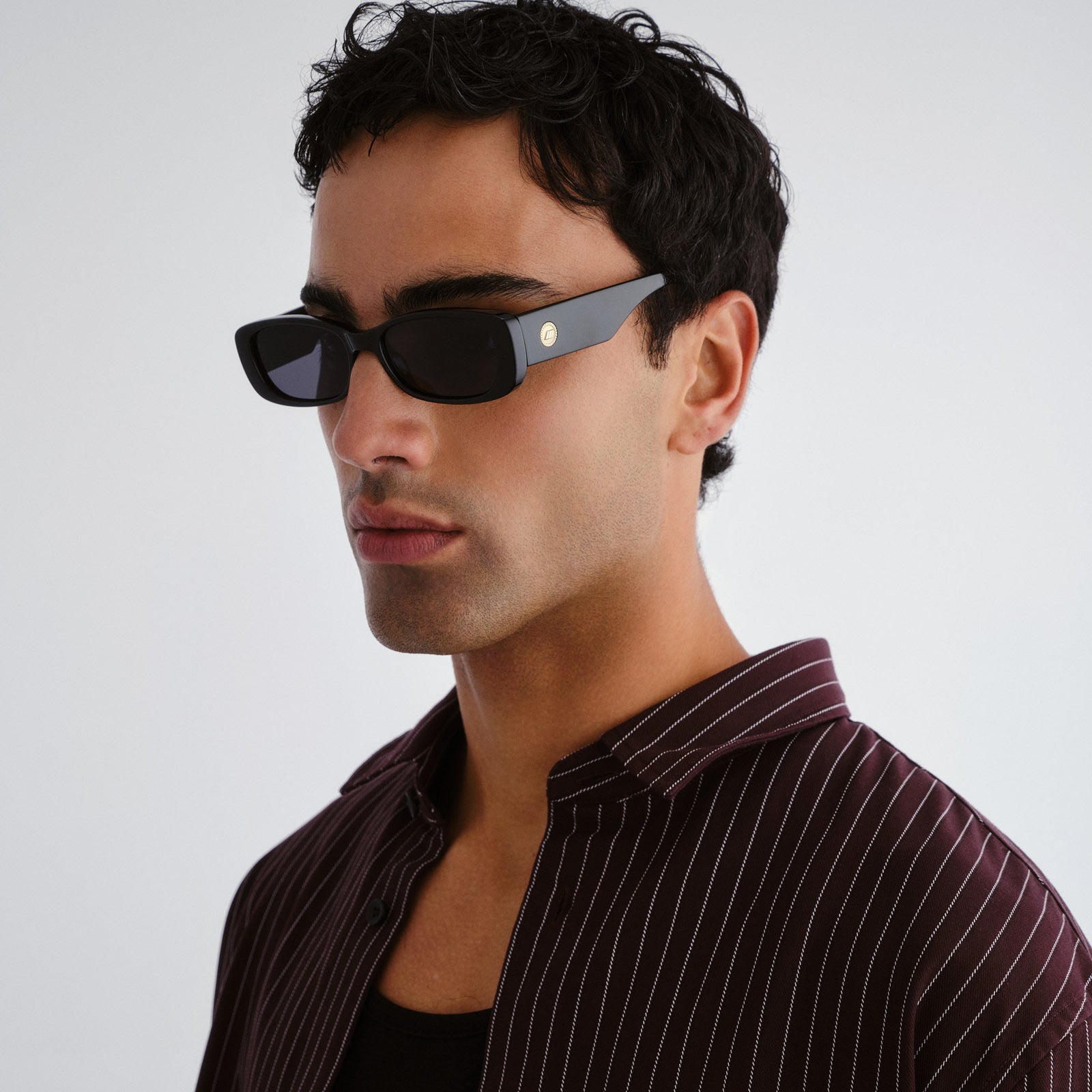 Unreal Shiny Black Uni-Sex Rectangle Sunglasses | Le Specs