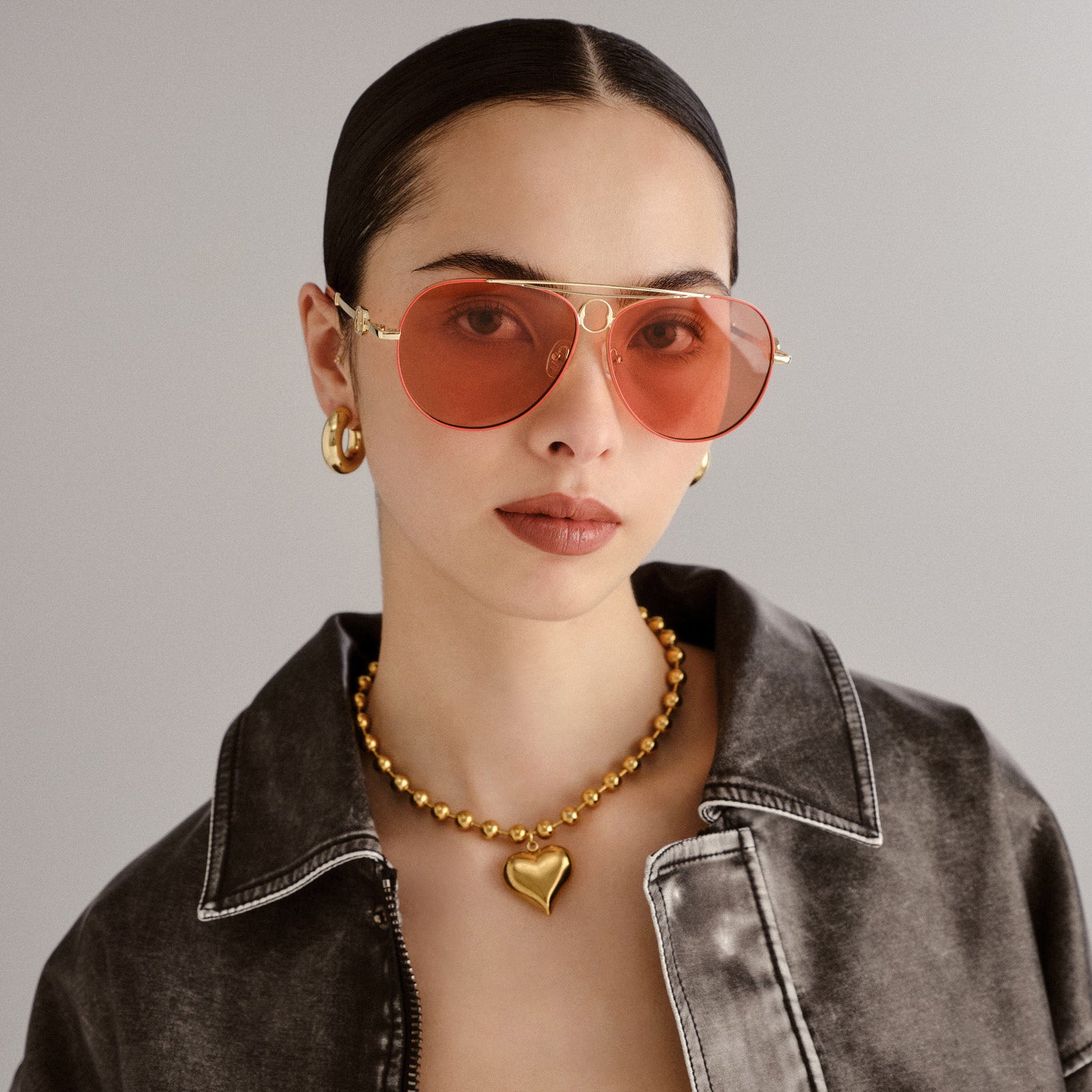 Abracadabra Bright Gold Tangerine Female Aviator Sunglasses | Le Specs
