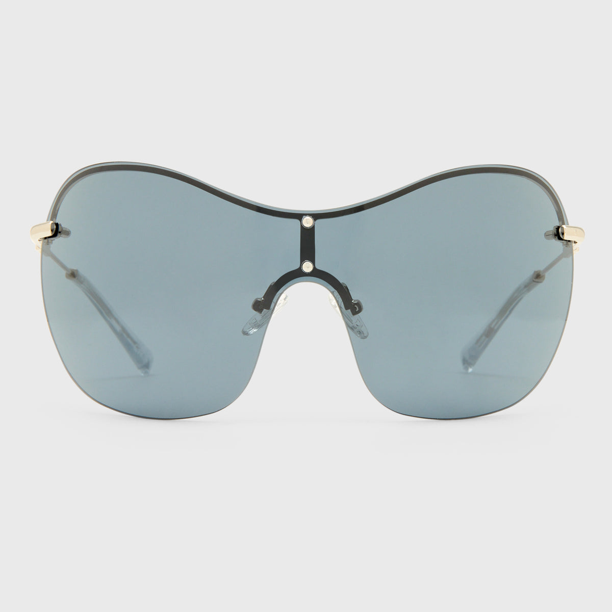 Satine Shiny Silver Female Shield Sunglasses | Le Specs