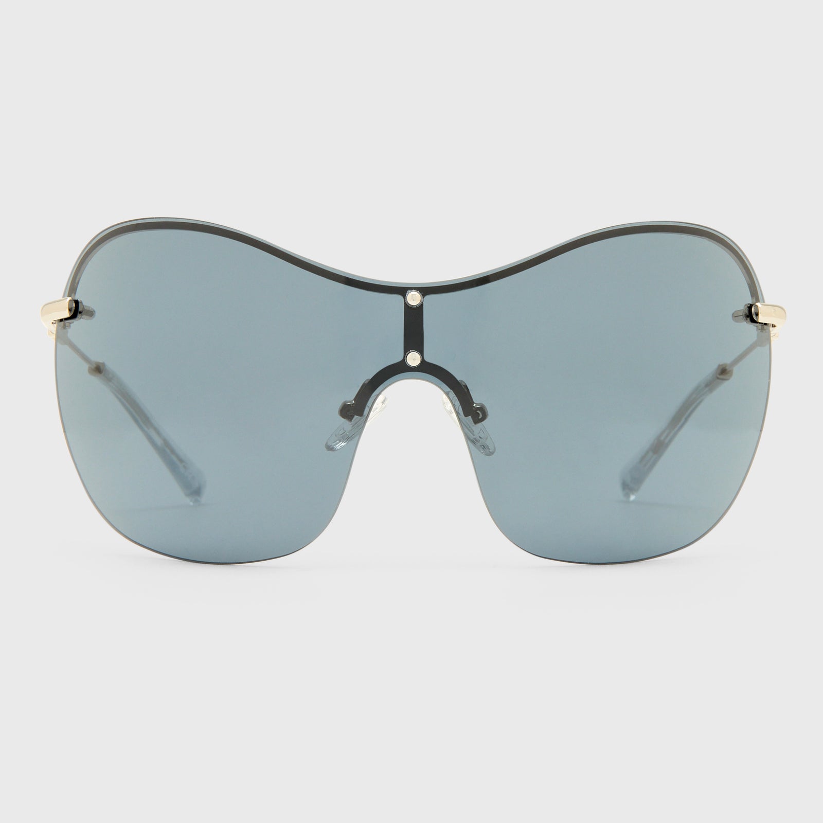 Satine Shiny Silver Female Shield Sunglasses | Le Specs