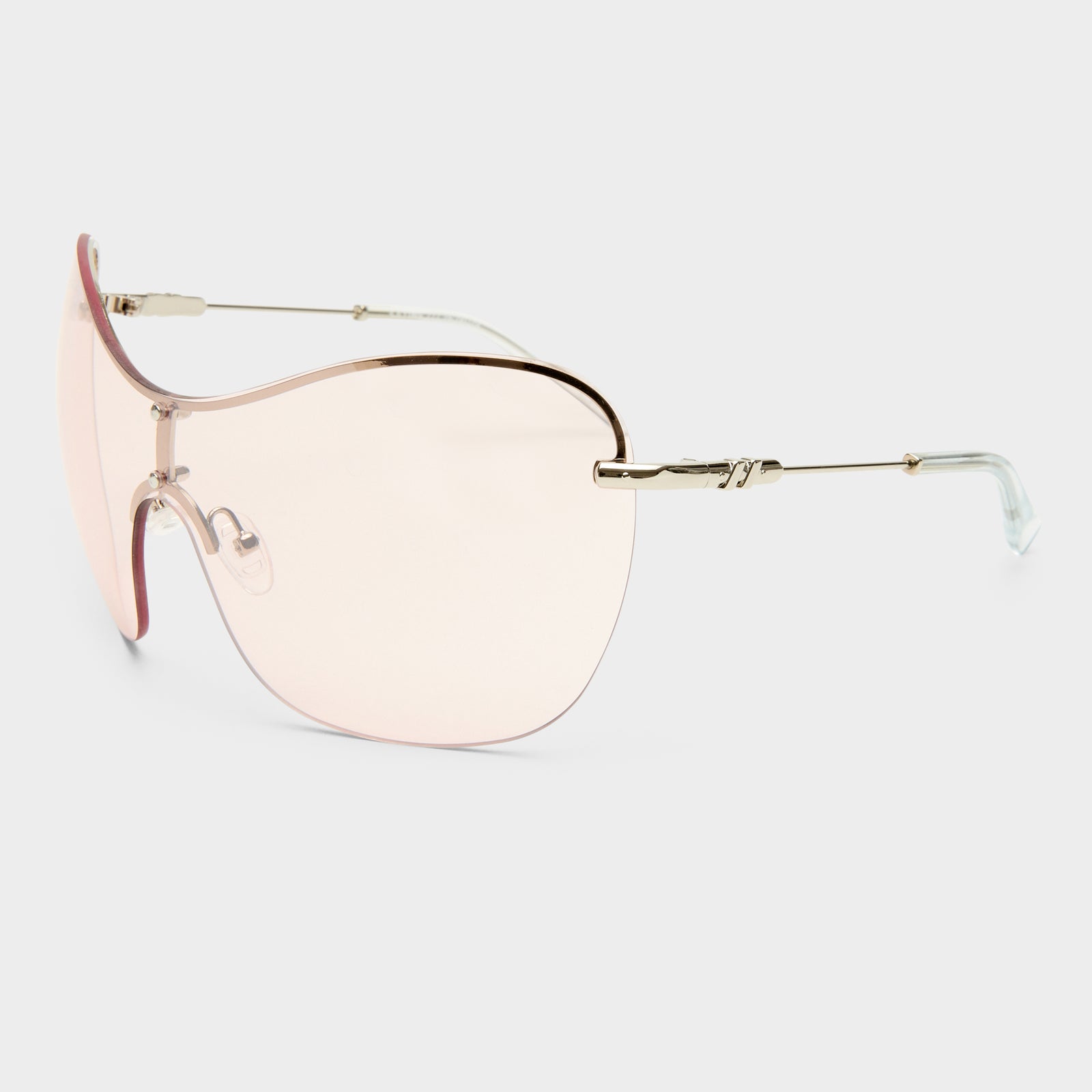 Satine Shiny Silver Female Shield Sunglasses | Le Specs