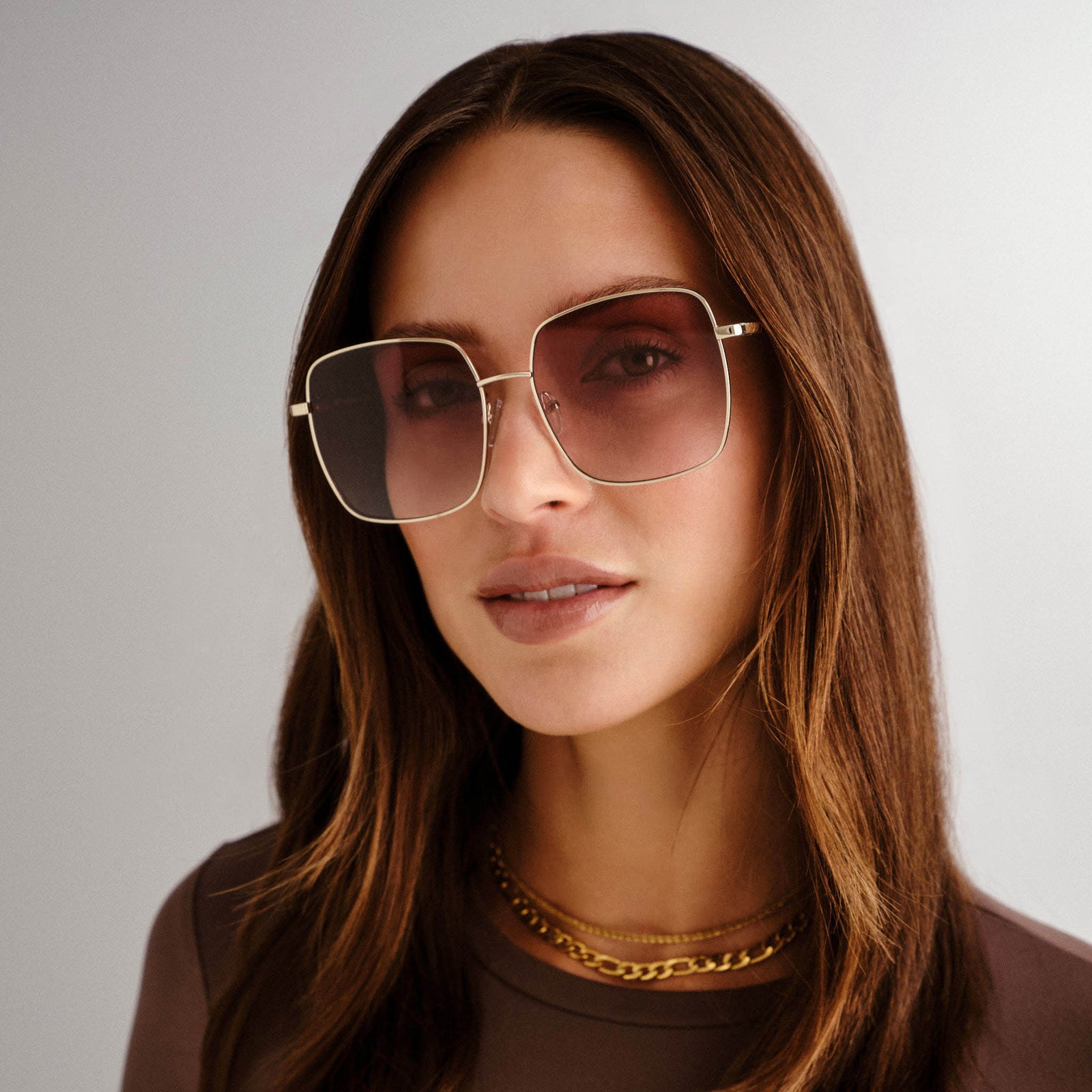 The Cherished Gold Female Square Sunglasses | Le Specs
