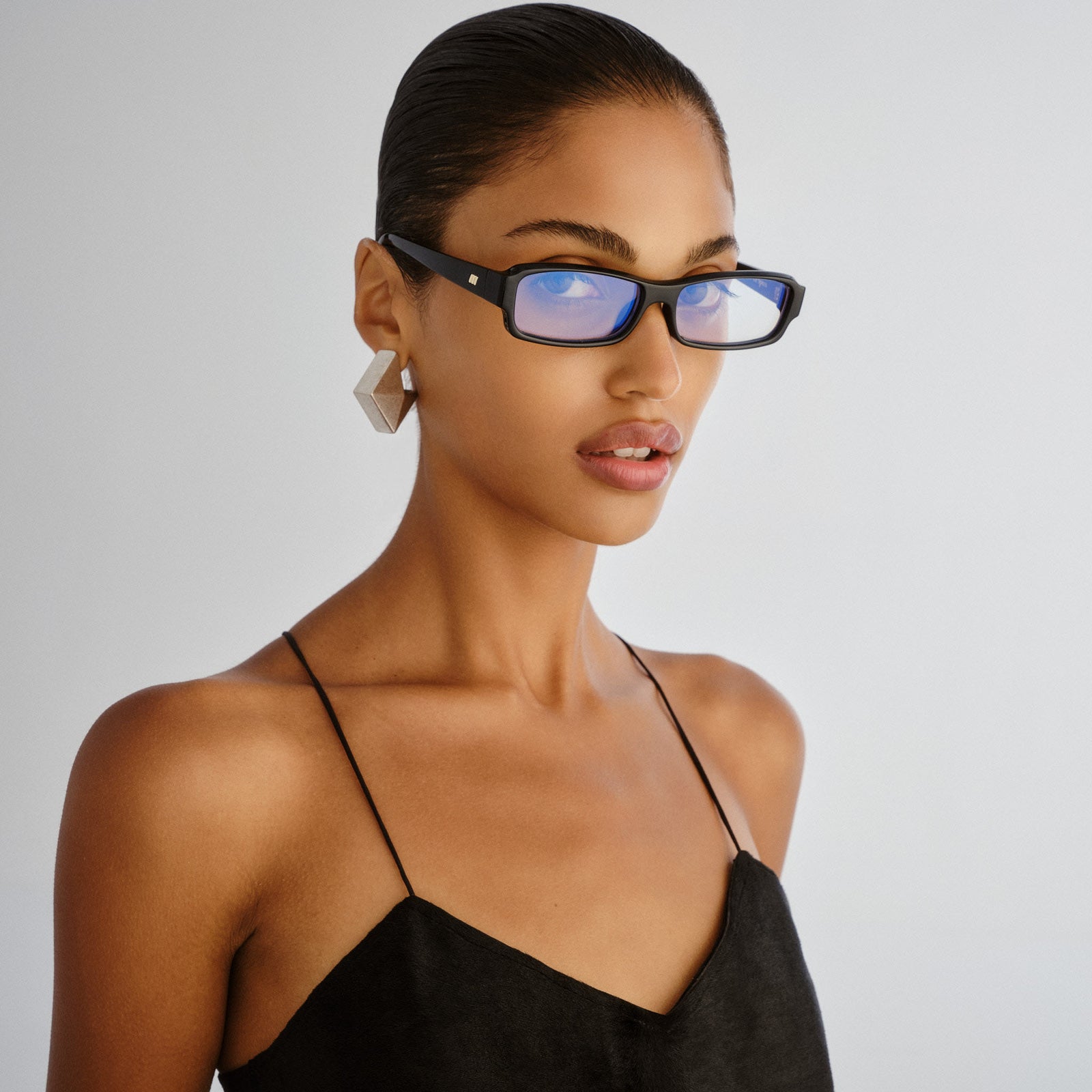 Dial Tone Black Uni-Sex Rectangle Blue Light | Le Specs