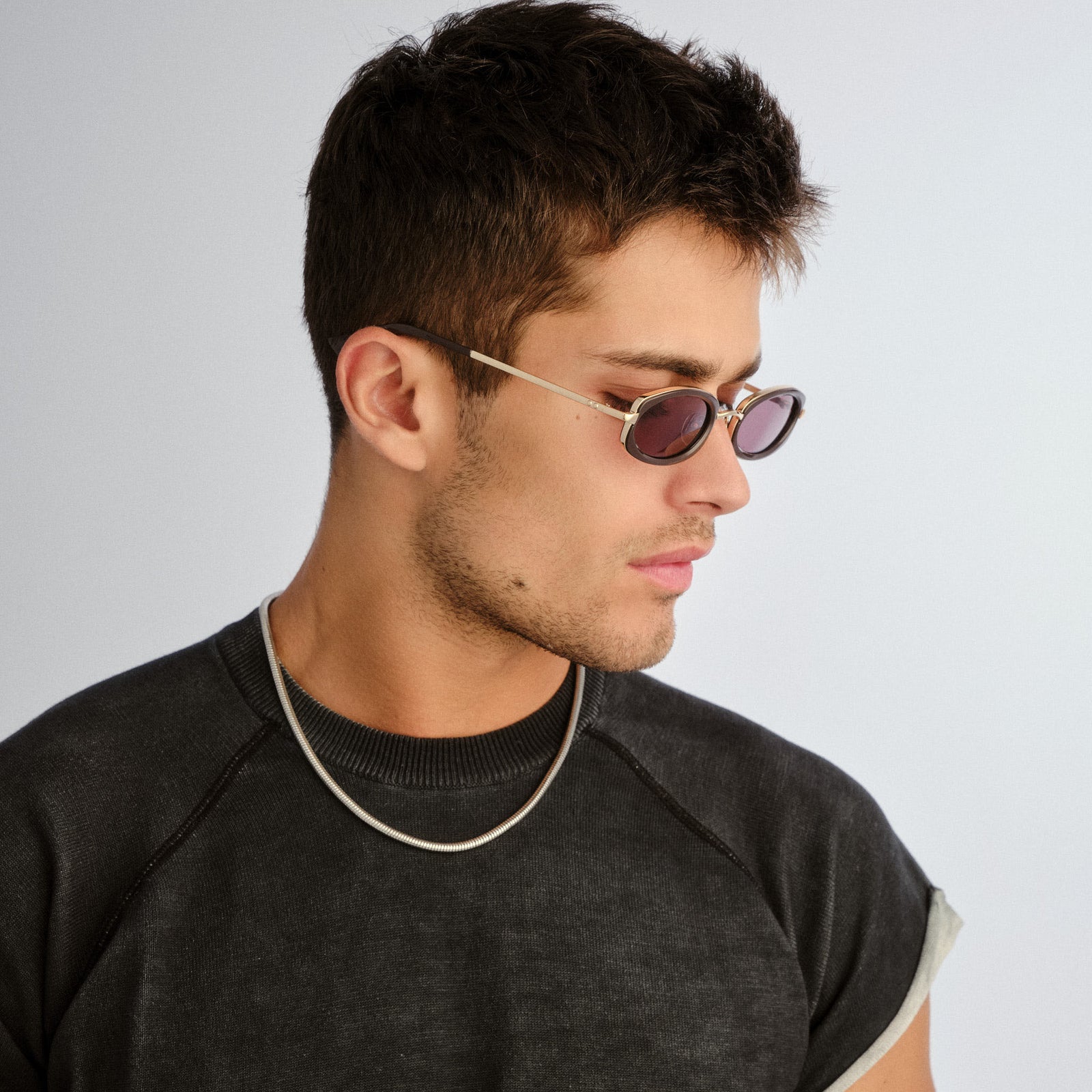 Mecharo Gold Dark Chocolate Uni-Sex Oval Sunglasses | Le Specs