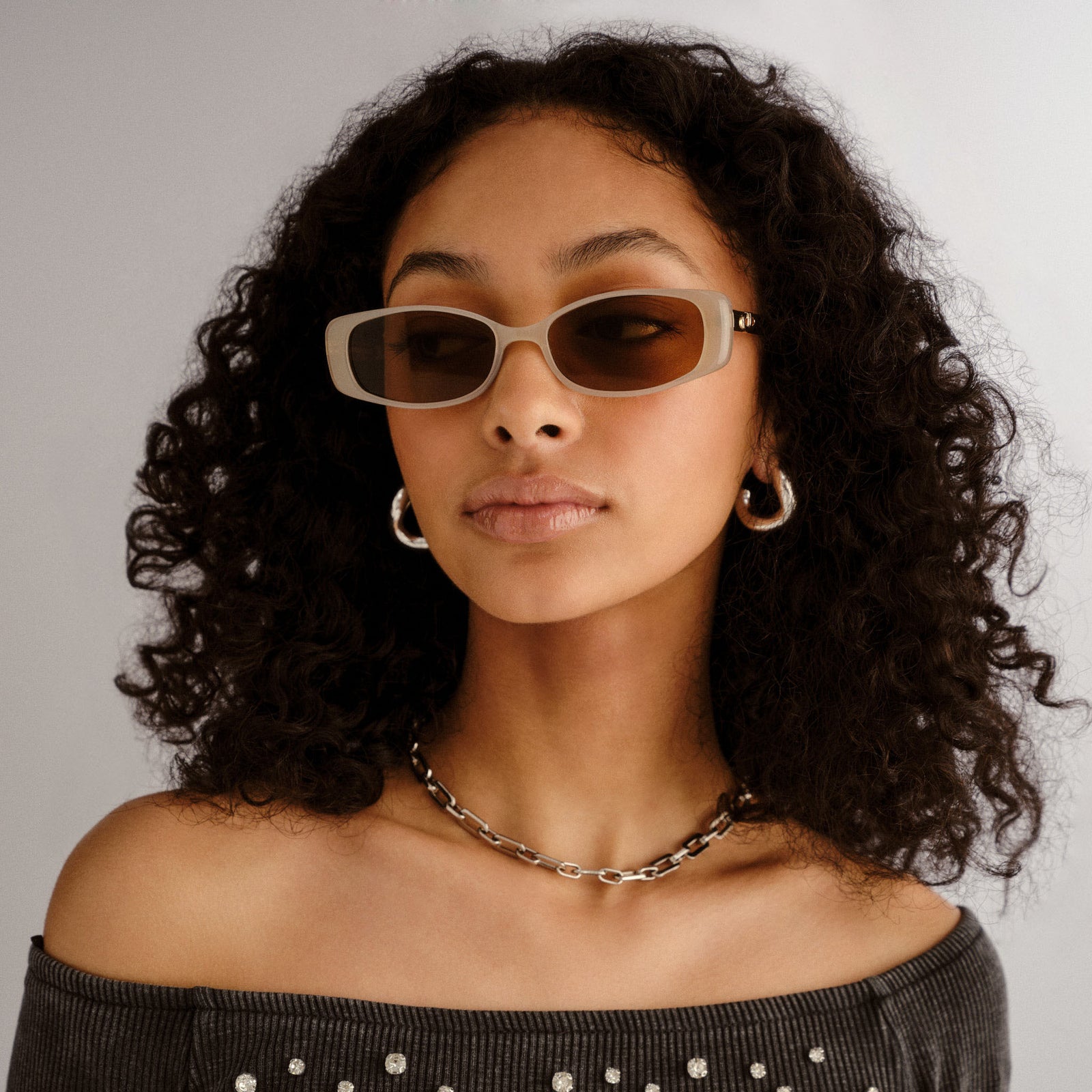 Lil Starlight Oatmeal Female Rectangle Sunglasses | Le Specs