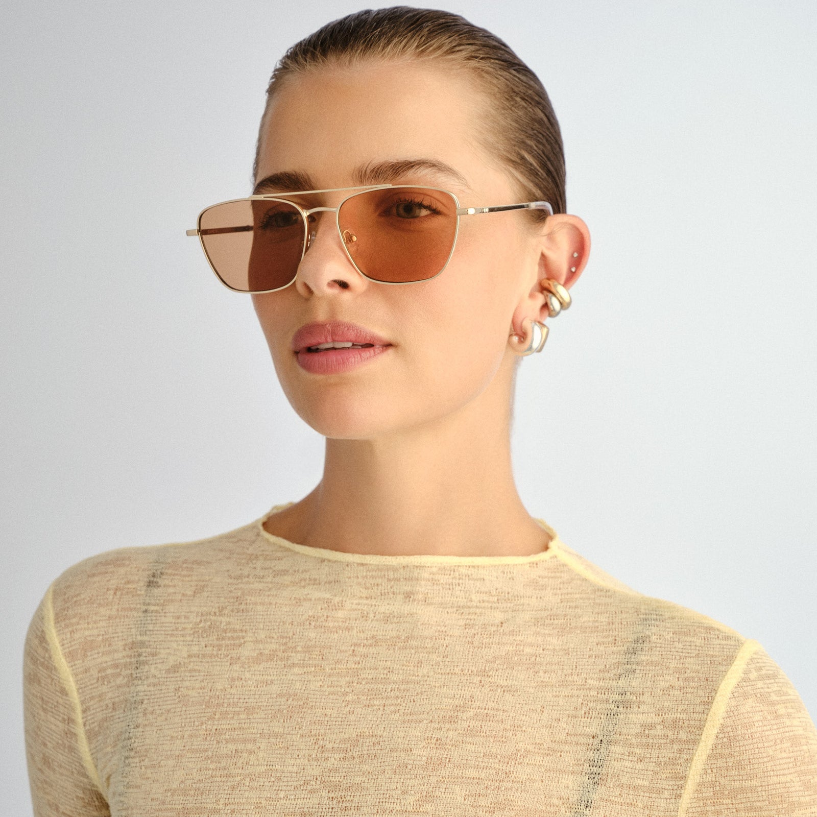 Diametric Ii Bright Gold Uni-Sex Aviator Sunglasses | Le Specs