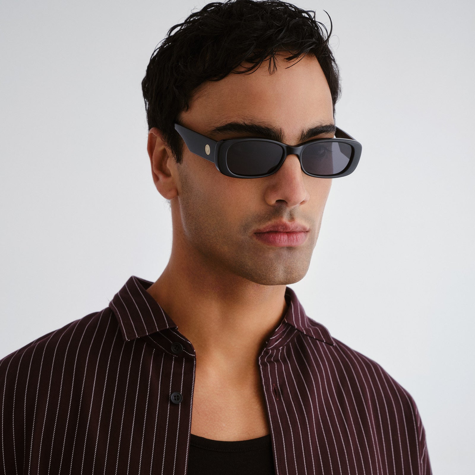 Unreal Shiny Black Uni-Sex Rectangle Sunglasses | Le Specs