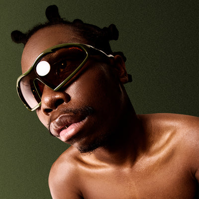 Flux Chrome Dark Green Uni-Sex Shield Sunglasses | Le Specs