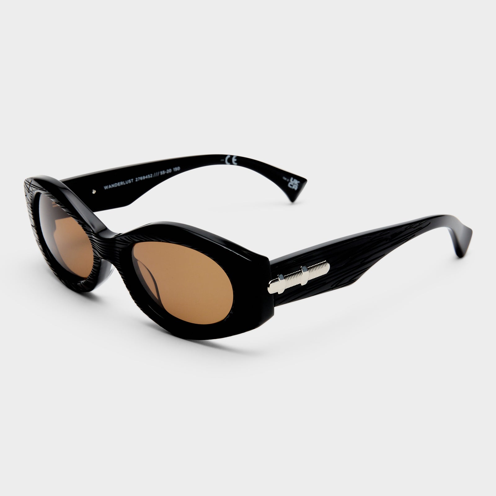 Wanderlust Scratched Black Uni-Sex Oval Sunglasses | Le Specs