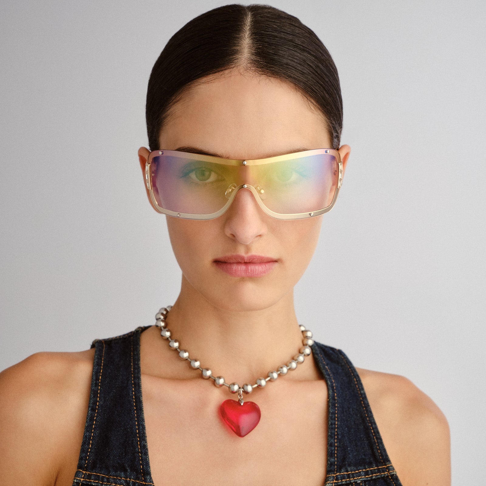 Veiled Bright Gold Sand Female Shield Sunglasses | Le Specs