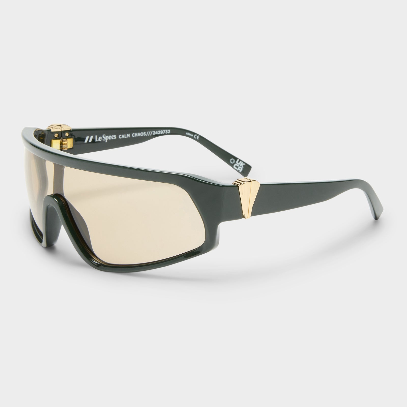 Calm Chaos Dark Khaki Uni-Sex Shield Sunglasses | Le Specs