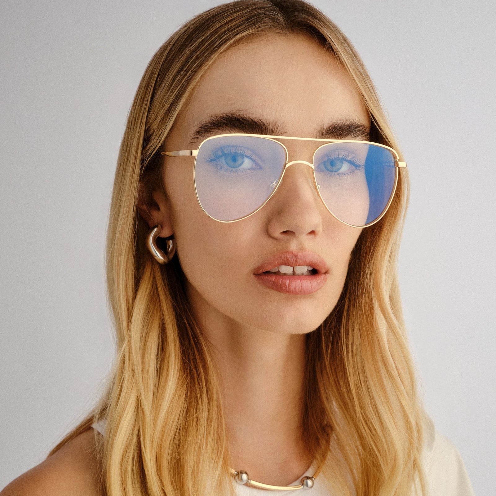 The Duke Gold Uni-Sex Aviator Blue Light | Le Specs